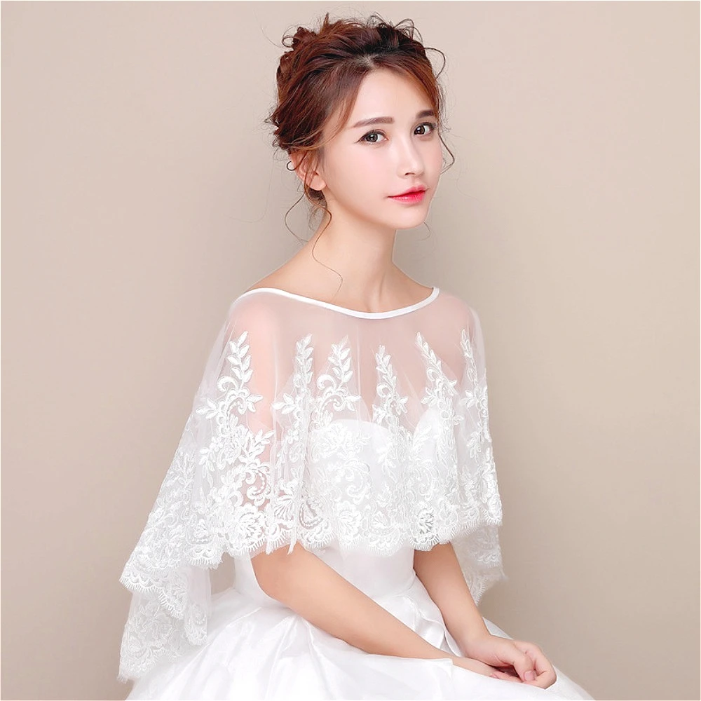 Wedding Shawl Women's Bolero Wedding Coat Embroidered Lace Bridal Wraps Wedding Accessories Marriage Evening Party Ivory