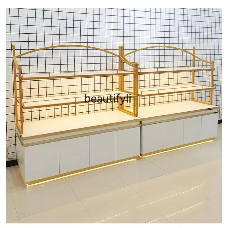 New Light Luxury Bread Counter Display Cabinet Cake Shop Baking Side Island Cabinet Biscuit Display Rack Counter Shelf