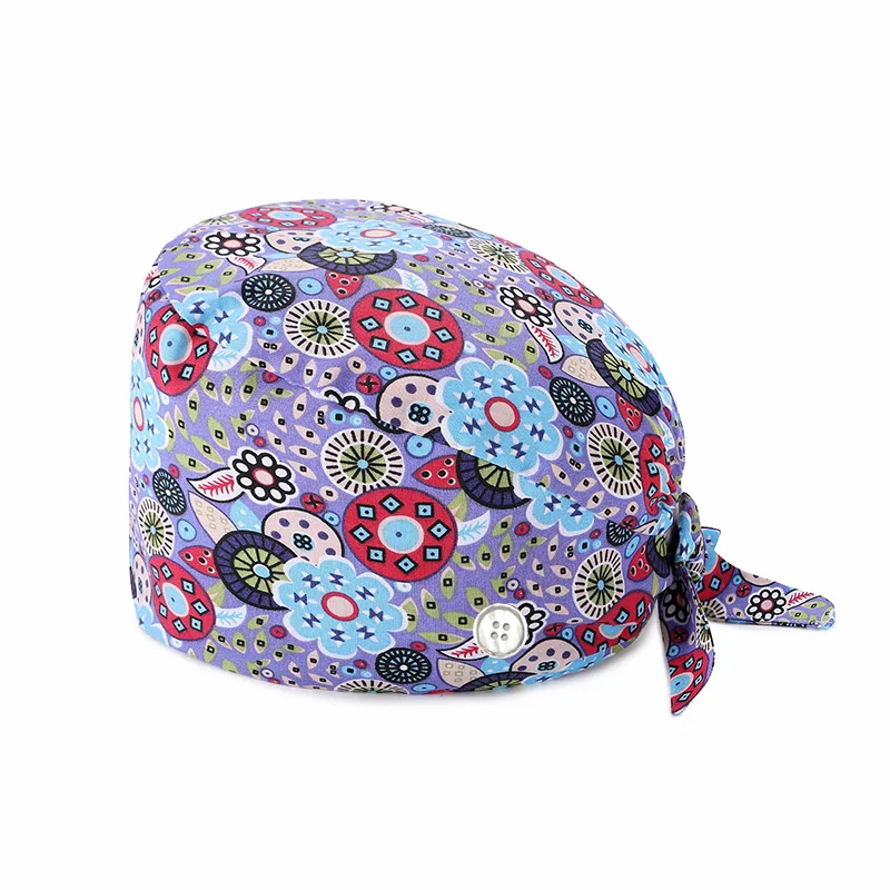 

Unisex Cotton Scrub Cap Dentist Cap Women Men Cartoon Anime Printing Cap Pet Veterinary Beauty Pharmacy Lab Work Cap Button
