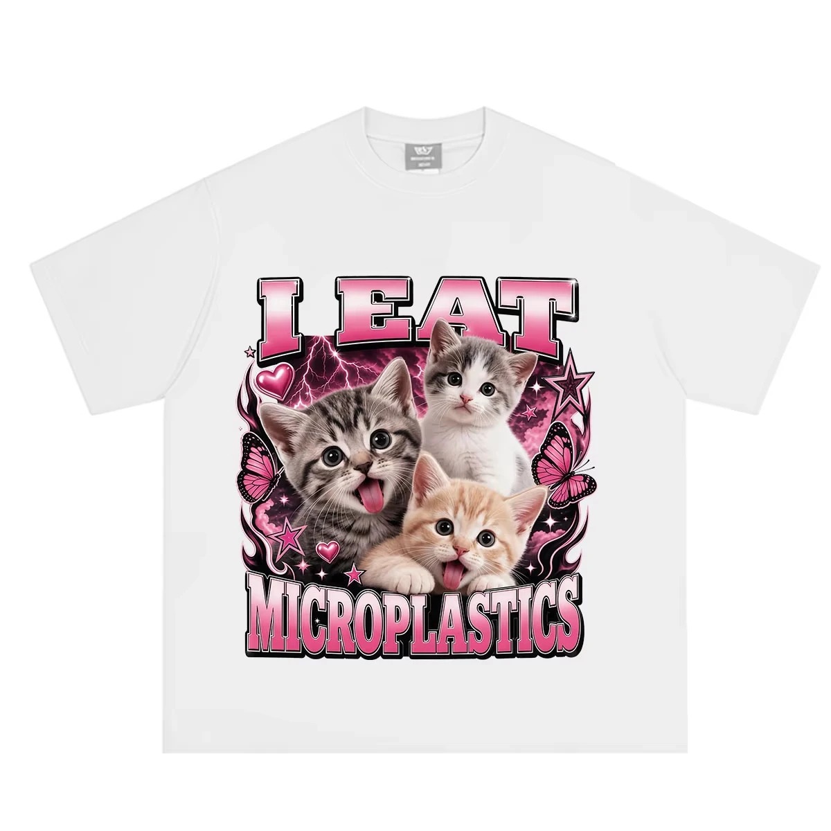 I Eat Microplastils Meme Funny Cat Unhinged Graphic T Shirts Men's Clothing Humor Loose T-shirt Cotton Casual T Shirt Streetwear