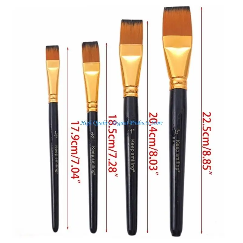 U2JE 4x Profesjonalny pędzel artystyczny Zestaw pędzli z płaską główką do malowania akrylowego