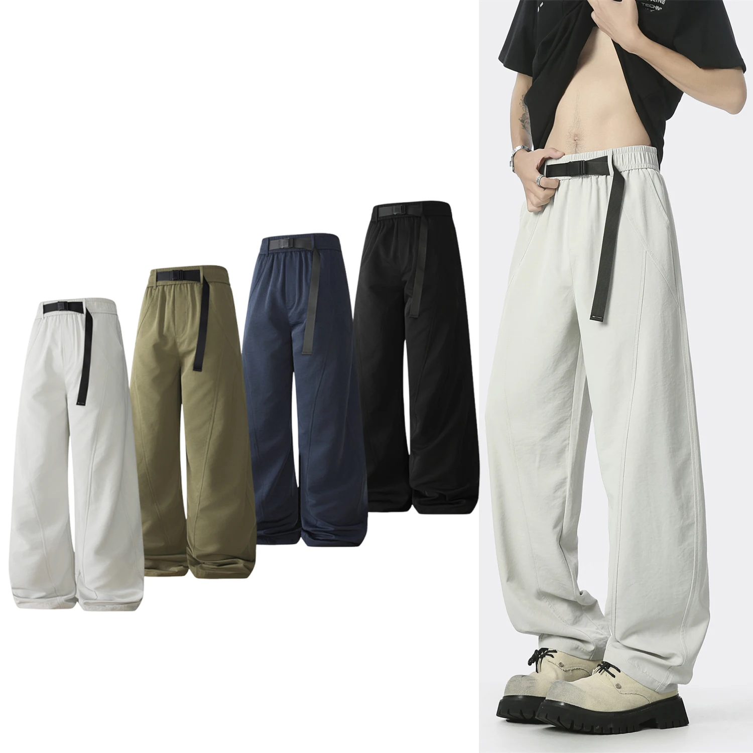 

Ice Silk pants Men's Yamamoto pants 2025 New summer thin quick-drying pants Hong Kong-style loose straight-leg casual pants