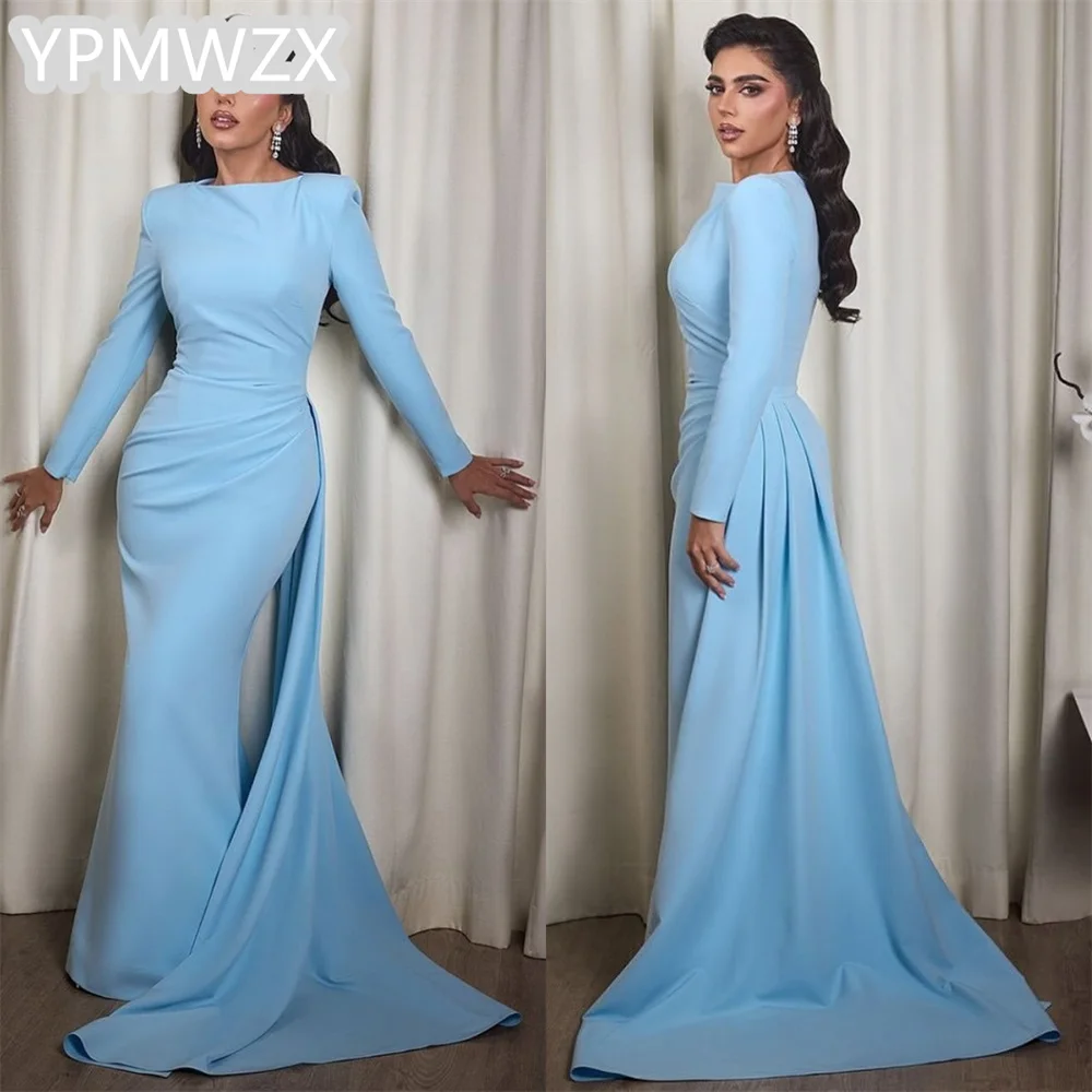 

Customized Women Party Dress Occasion Prom Gown Evening YPMWZX Jewel Sheath Floor Length Skirts Vertically Bespoke Dres