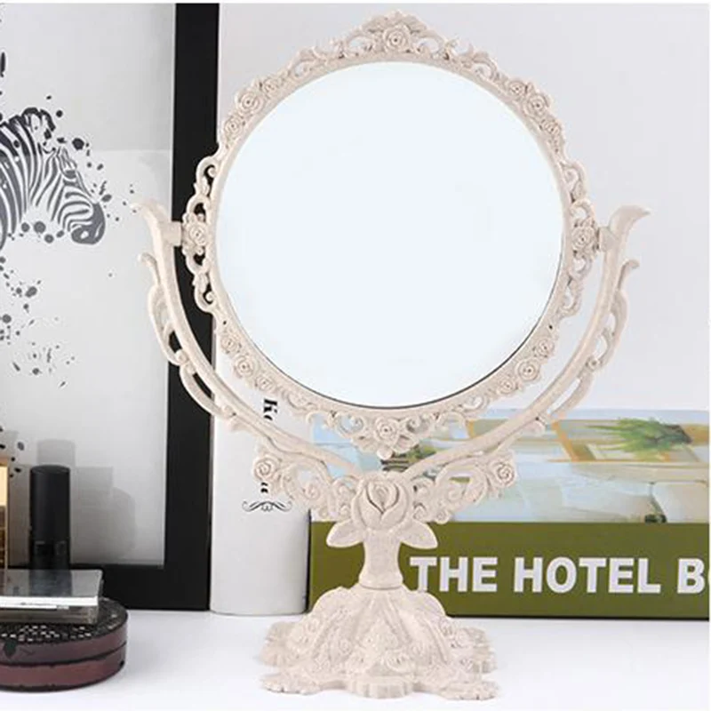 Miroir décoratif vintage en plastique nordique, petit miroir de maquillage rond, miroir de chambre à coucher, verre debout, outil de décoration de table, dame
