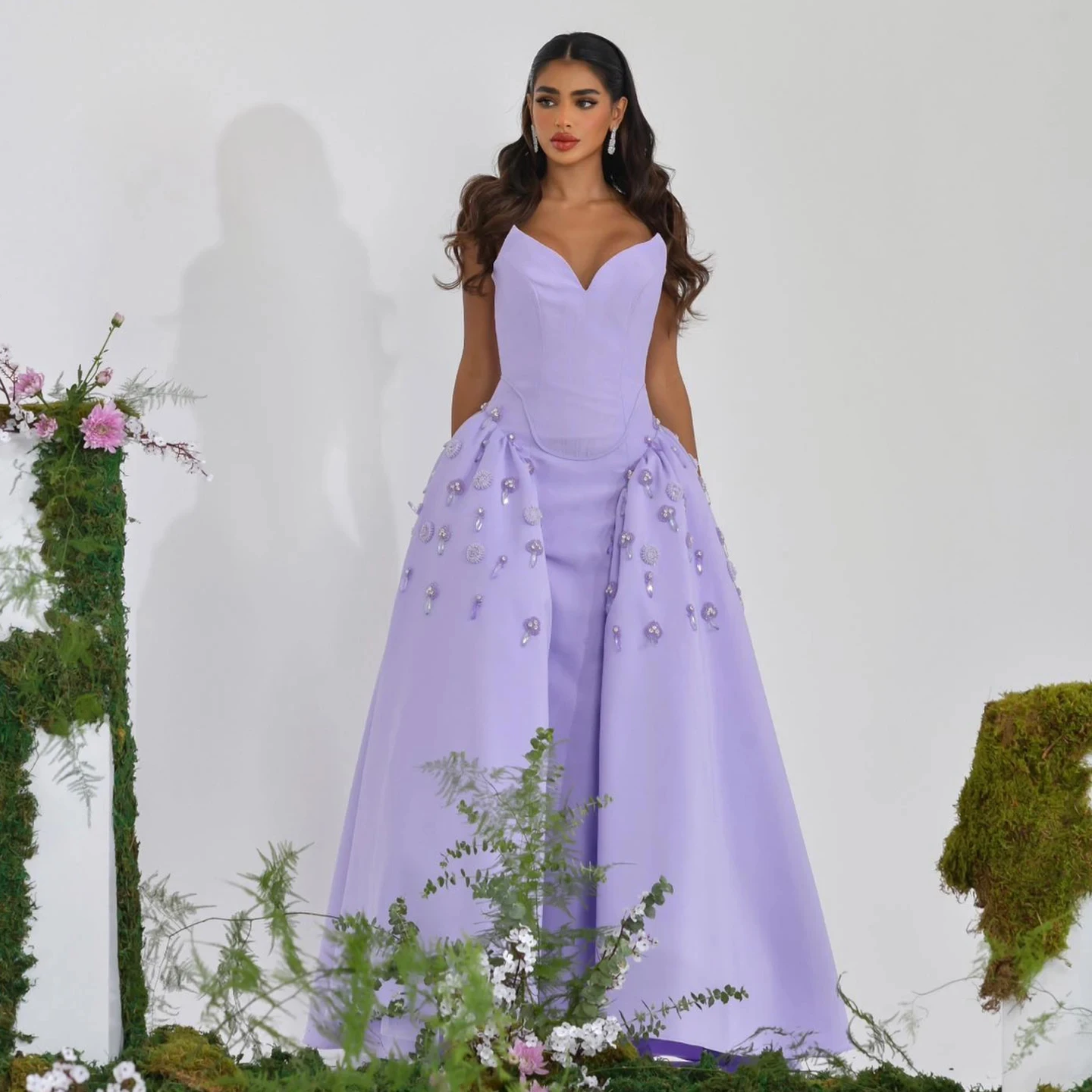 Luxury Dubai Pearls Stone Lilac Evening Dress A-Line Arabic Elegant Sweetheart Women Party Prom Formal Dresses SZ321