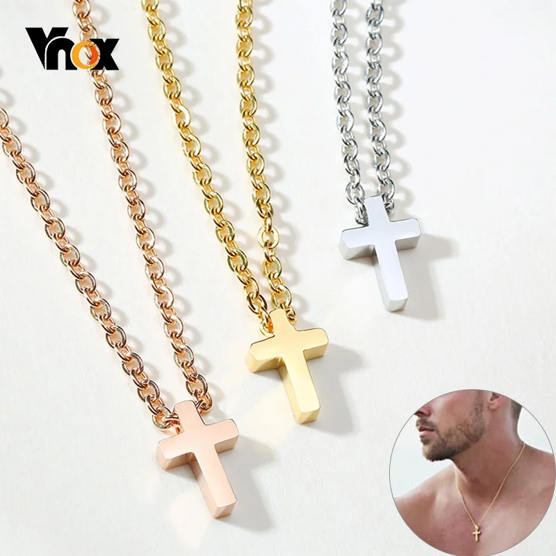 Vnox Men\'s Small Cross Pendant Simple Classic Stainless Steel Jesus Christ Necklaces Religious Women Unisex Jewelry 20\