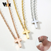 Vnox Men's Small Cross Pendant Simple Classic Stainless Steel Jesus Christ Necklaces Religious Women Unisex Jewelry 20\