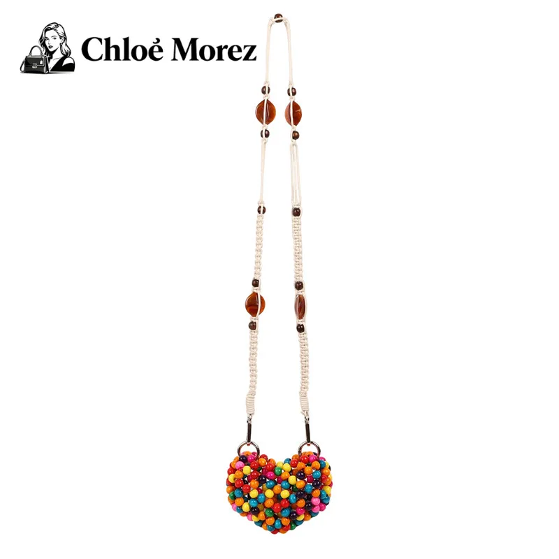 

Knitted Small Bag for Girls, Fashionable Hollow Out Colored Bead Single Shoulder Crossbody Love Bag