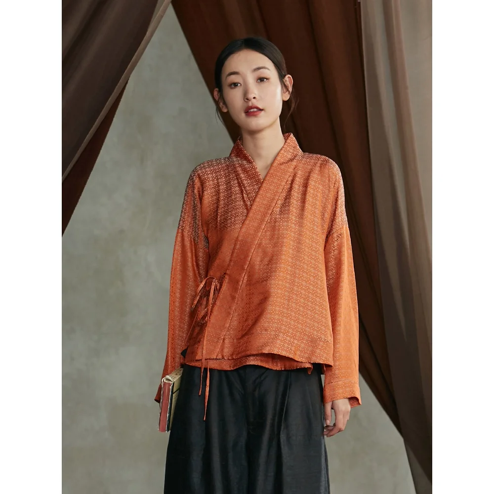 

Ziyuan оригинальный 22, шелковый топ с воротником ханьфу, базовый слой с вышивкой, осеннее новое поступление, женский традиционный китайский костюм