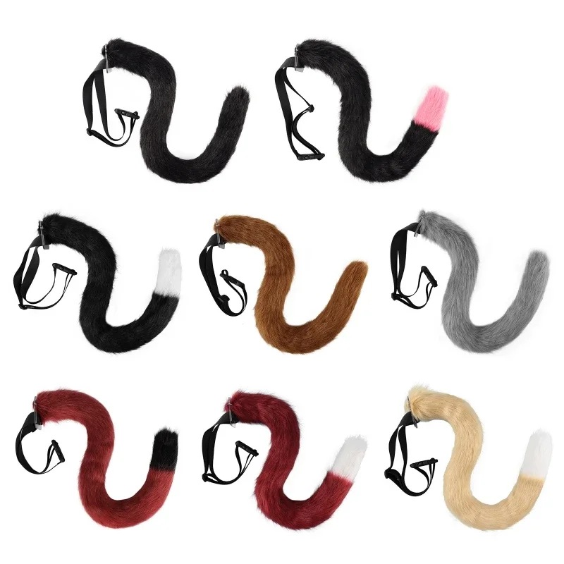 Regulowany pasek kot ogon lisa kot Prop futro futrzany Cosplay karnawał Party boże narodzenie akcesoria Anime kostium na Halloween