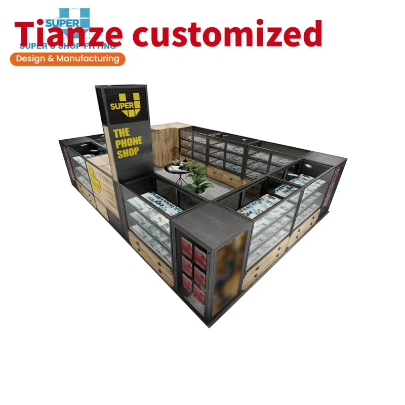 (customized)U Metal Wood Retail Kiosk Counter Cabinet Showcase Showroom Product Display Furniture Commercial Mall Kiosk Id