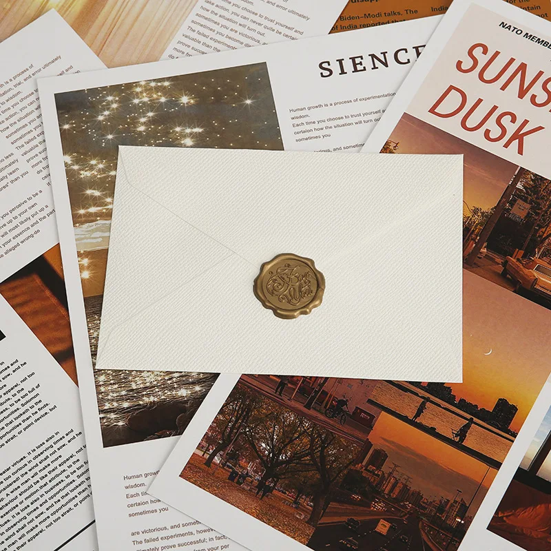 مجموعة مغلفات مكونة من 10 قطع مع ختم شمع - ورق خاص غربي عتيق لدعوات رسائل الحب مظاريف كتان