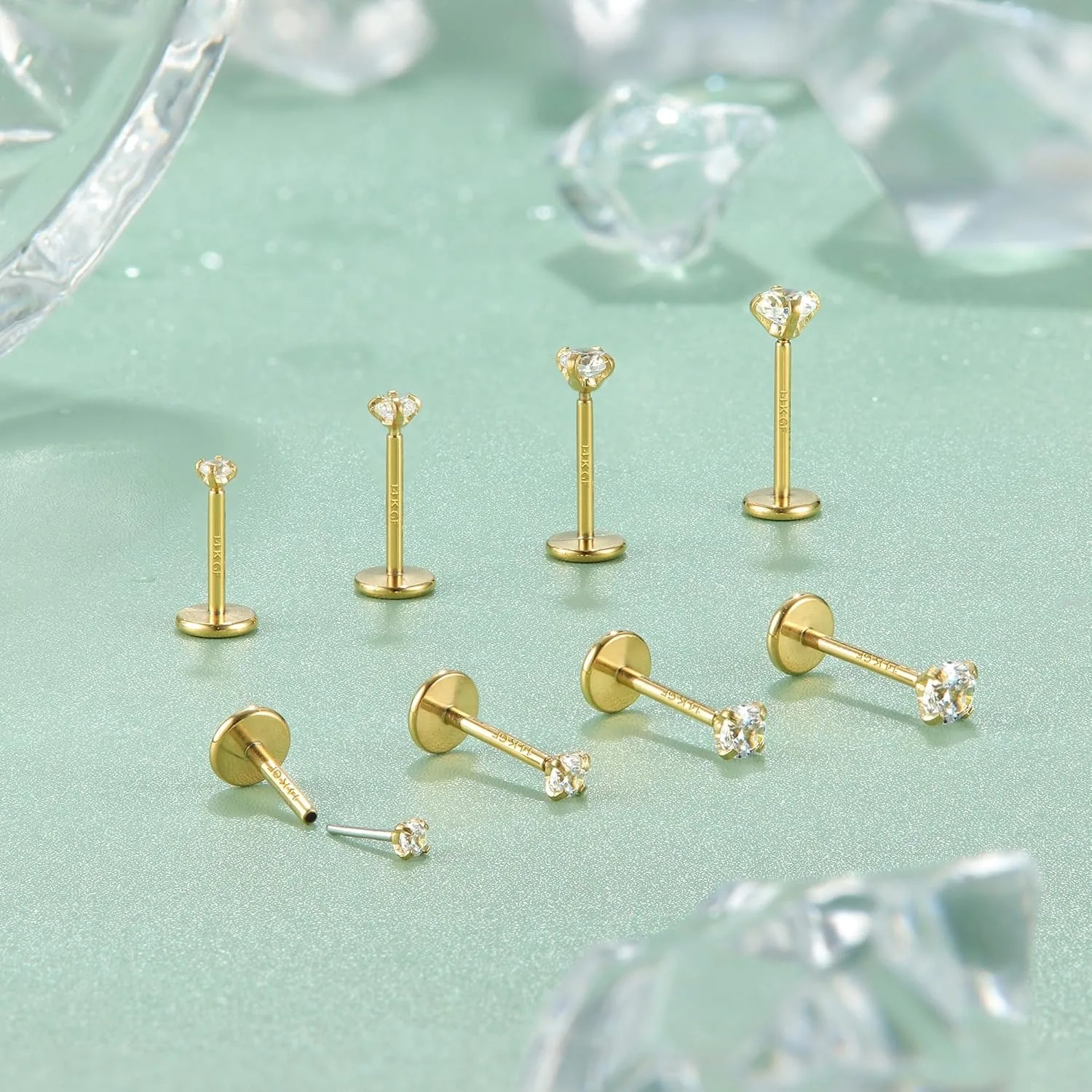 

Drperfect 14K Gold Plated Nose Studs CZ Nose Rings Set for Women Men 316L Surgical Steel Studs Lip Ring Earrings Piercing Jewel