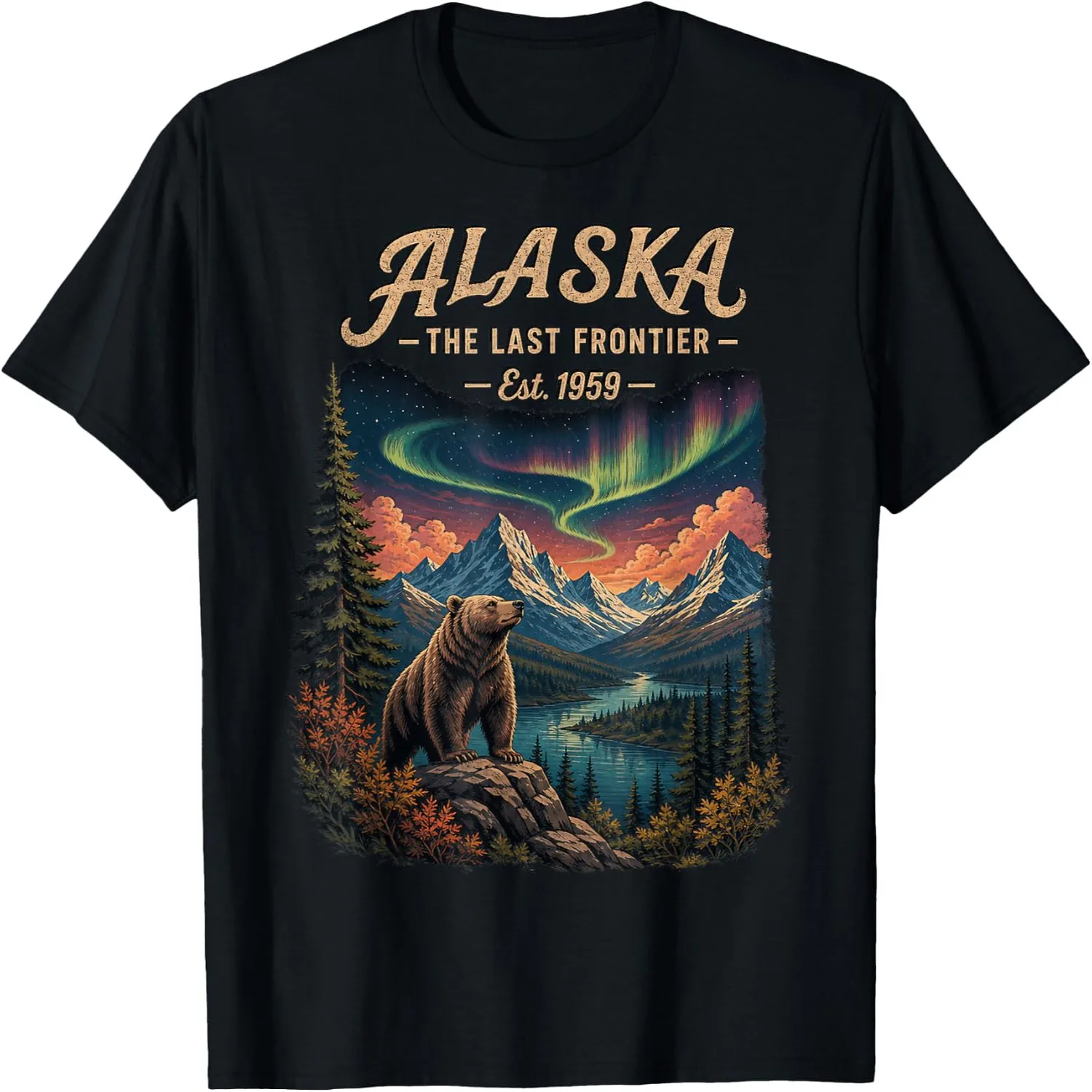 Alaska The Last Frontier 1959 Aurora Bear Mountain Vintage T-Shirt