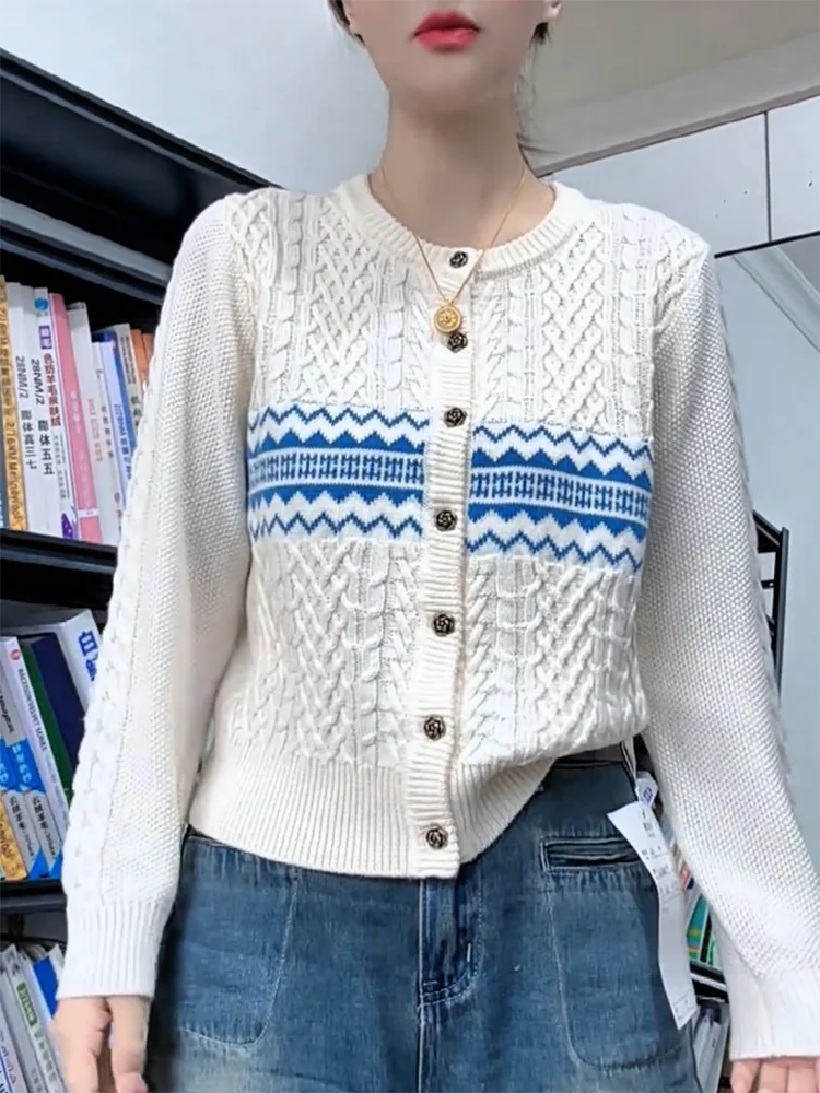 

Корейский дизайнерский вязаный кардиган с вставками, модный, больших размеров, осенне-зимний, новый, теплый, с длинными рукавами, шерстяной топ