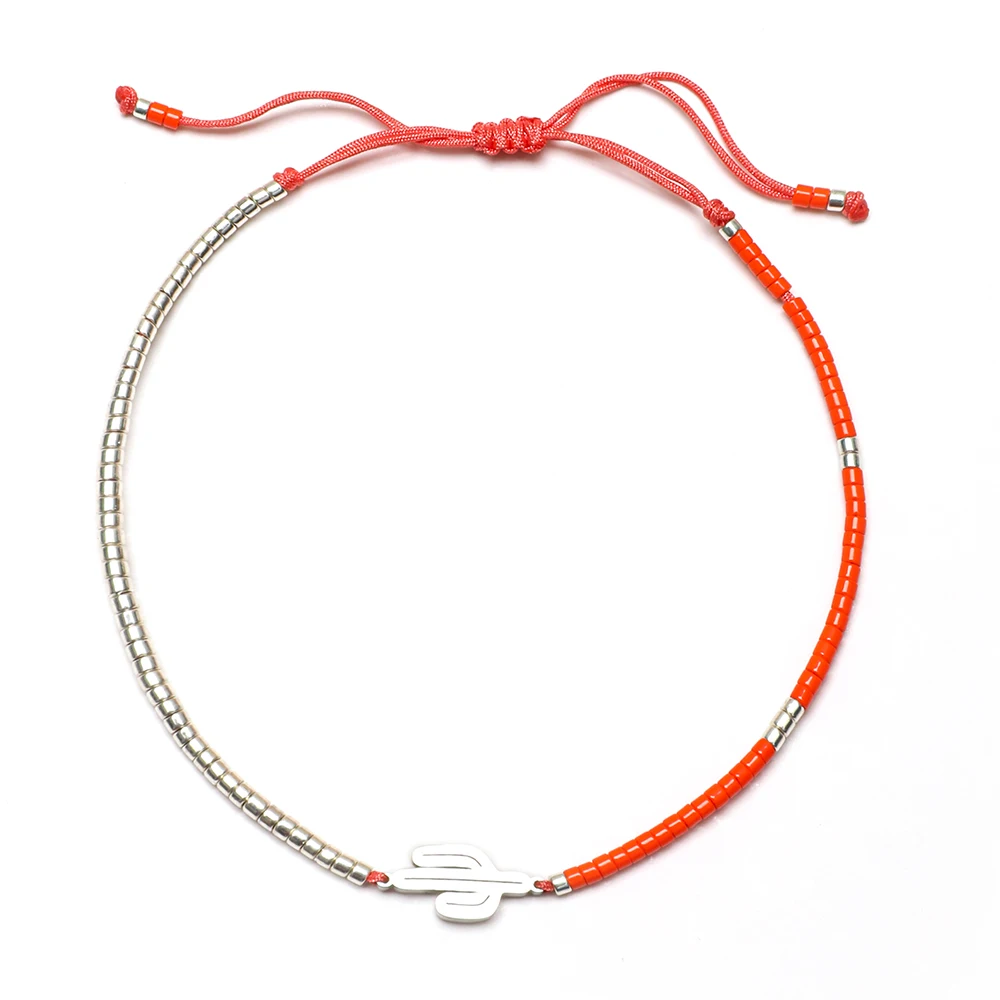 

Simple Cute Stainless Steel Cactus Bracelet for Women Trendy Jewellery Miyuki Glass Beads Bracelet Men Couples Lucky Jewelry