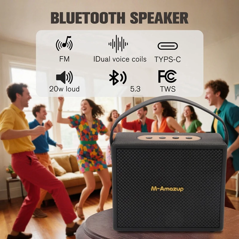Tragbarer Retro-Bluetooth 5.3-Lautsprecher, kabelloser Outdoor-Subwoofer mit Verbindung, FM-Radio, TF-Karte, AUX-Wiedergabe-VVNB
