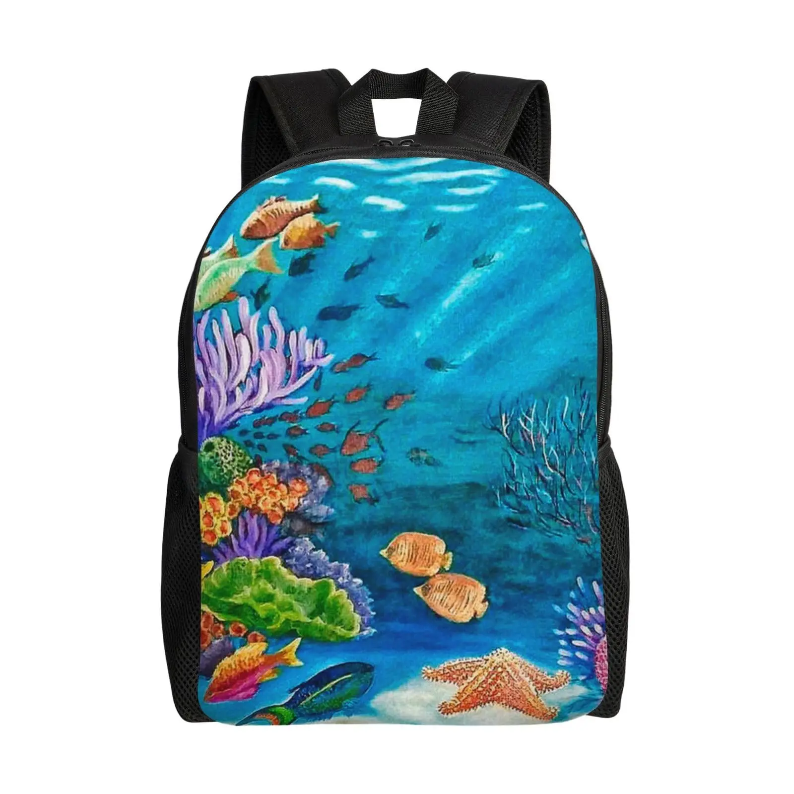 Borsa da scuola per bambini con stampa 3D di pesce tropicale borsa con tasca laterale borse per libri da 16 pollici per zaino per studenti di ragazzi adolescenti