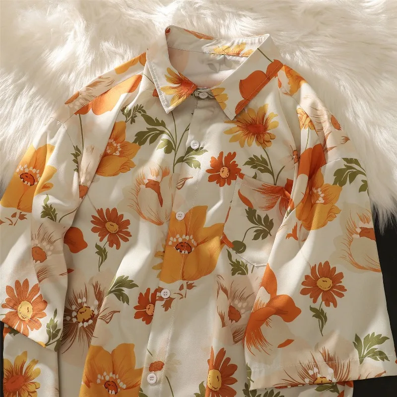 Oversize Couple Shirts High Quality High Appearance Level Floral Shirt Full Print Male Short Sleeve Hawaiian Casual Loose Shirt