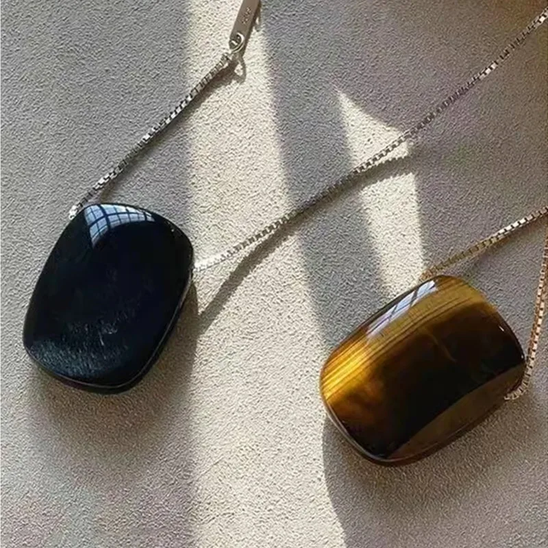 2024 New Natural Agate Pendant Necklaces Long Metal Chain for Women Jewelry Light Luxury Birthday Travel Gifts Accessories