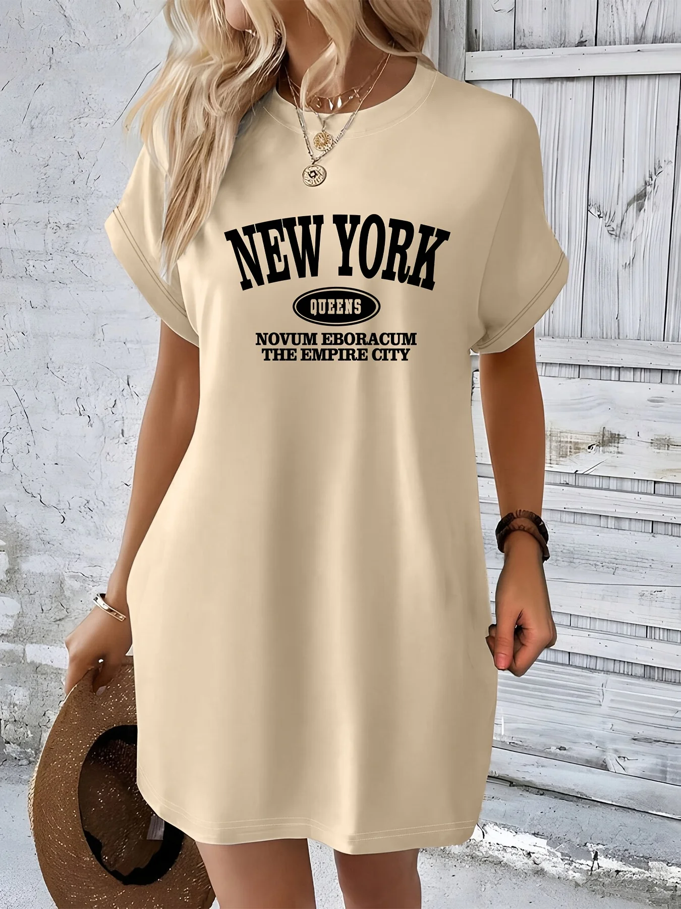 Robe t-shirt décontractée pour femmes, graphique New York, manches courtes, col rond, coupe ample, printemps et été