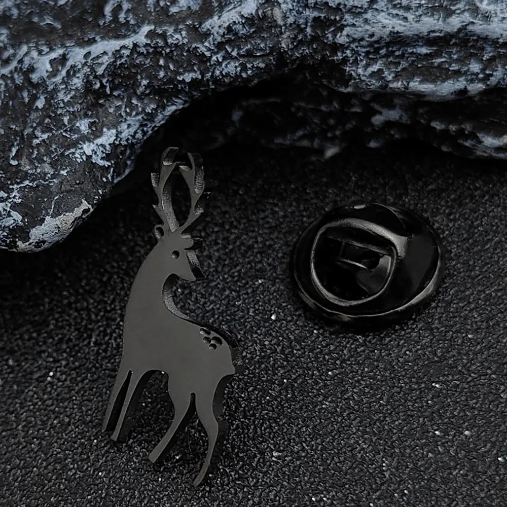 Stainless Steel Deer Brooch Men\'s Shirt Suit Lapel Pins Cute Animal Jewelry Silver Gold Black Color Metal Badge Accessories