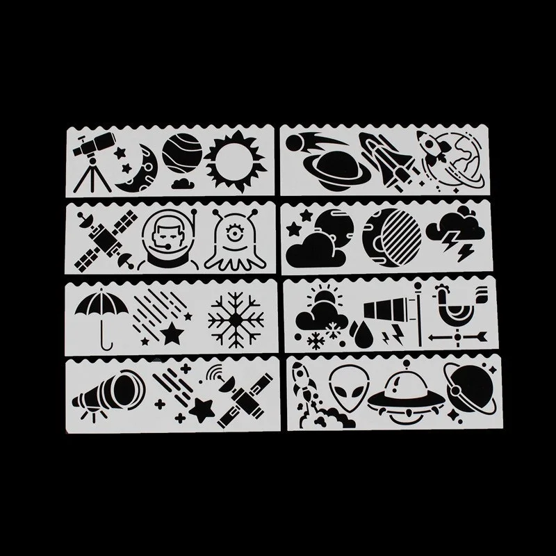 8pcs Plane Food Animal Fox Stencils Templates for Painting Draw Tool Kids Plastic Stencil Ruler DIY Scrapbook Coloring Embossing