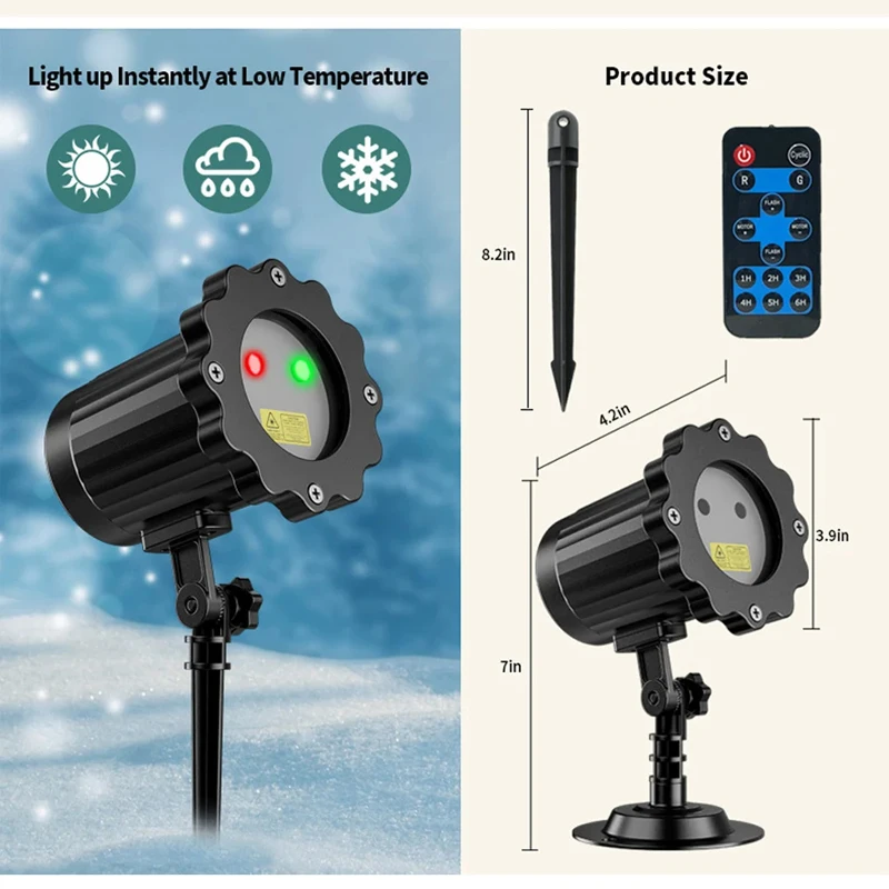 

Рождественские прожекторы, уличный пейзажный проектор, водонепроницаемый красный, зеленый светодиодный, лазерная звезда, снежинка, украшение для сада