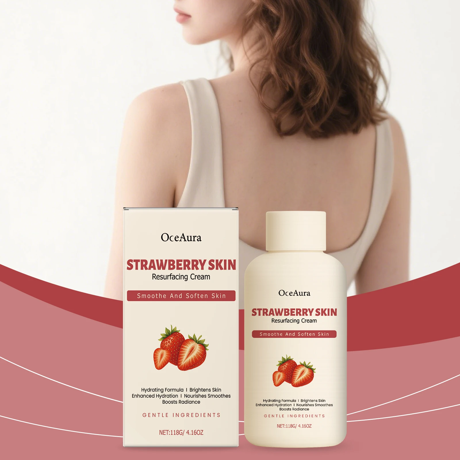 

Daily Strawberry Body Cream - Moisturizes Dry Skin, Softens Rough Areas, Hydrates Skin, Supports Skin Renewal & Smoothness