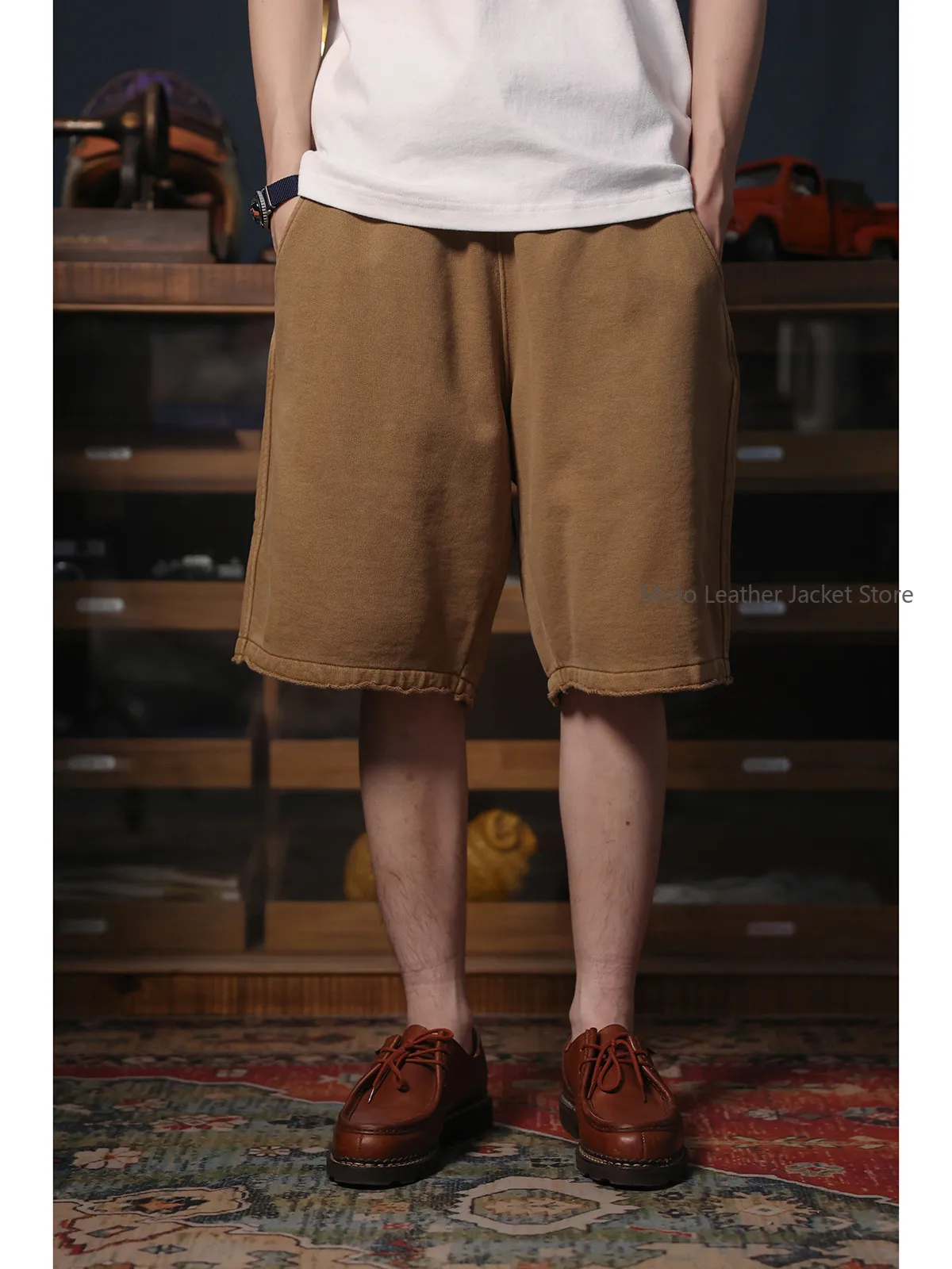 Mountain Sweat Shorts Heavy Washed Vintage Mountain Style Drawstring Elastic French Terry Shorts