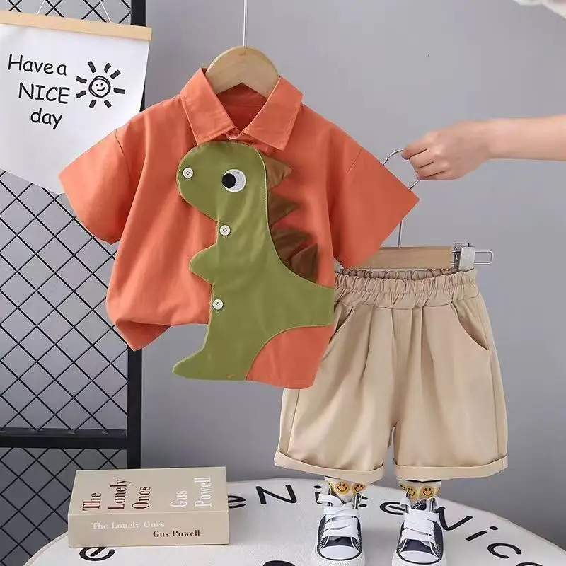New Kids Clothes Cartoon Dinosaur Shirt Shorts 2Pcs/Set Summer Fashion Baby Boys Girl Clothing Children Cotton Casual Tracksuits
