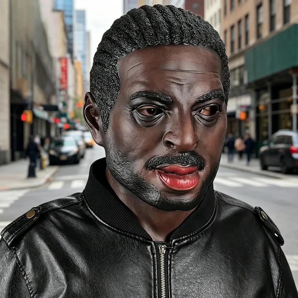 Realistic Black Man Latex Full Head Mask with Braided Hair, Adult Human Face Headgear, Halloween Cosplay Costume Prop for Party Carnival Prank