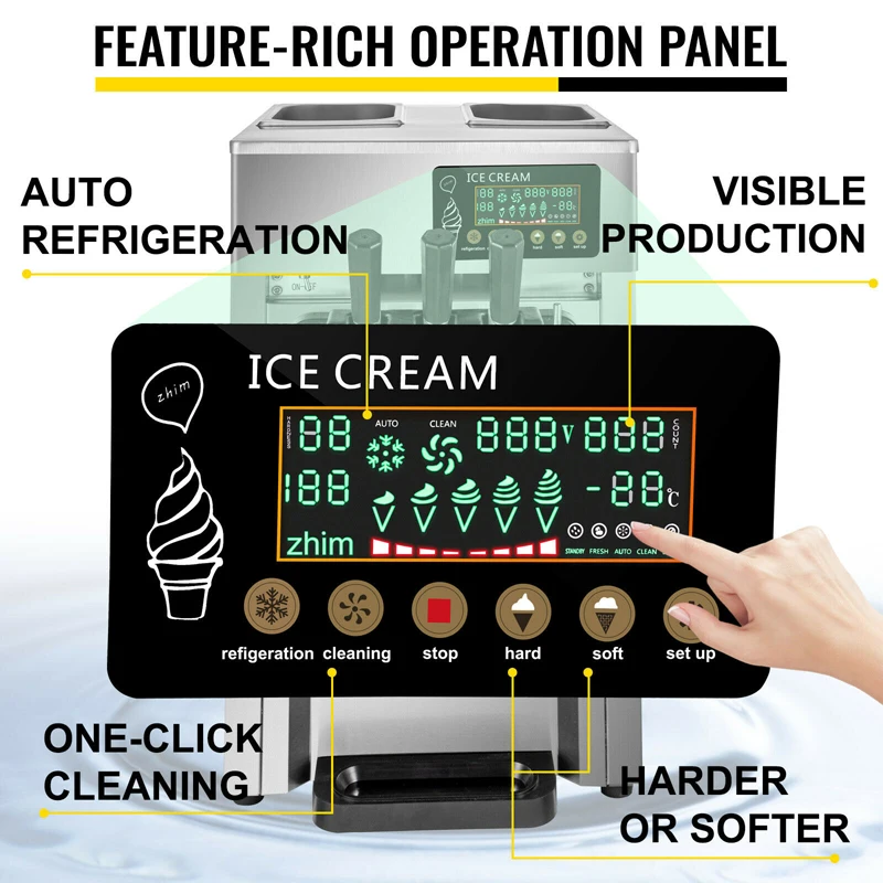 Commercial Soft Ice Cream Machine With LCD Display Ice Cream Maker Desktop Stainless Steel Ice Cream Machine Vending