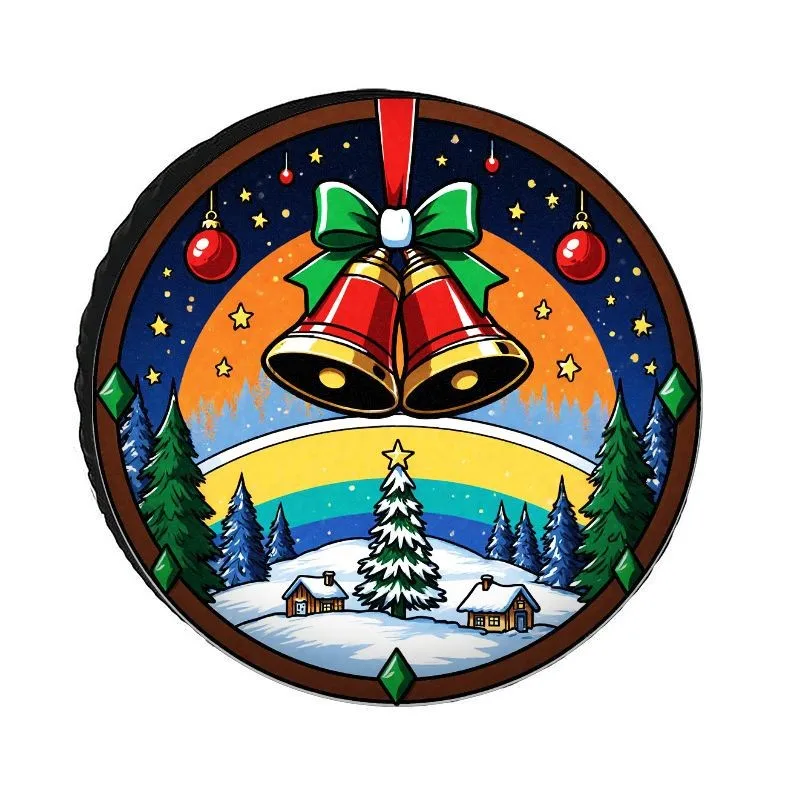 Christmas Bells Starry Night Tire Cover Polyester Spare Wheel Protector Dustproof Outdoor Decor