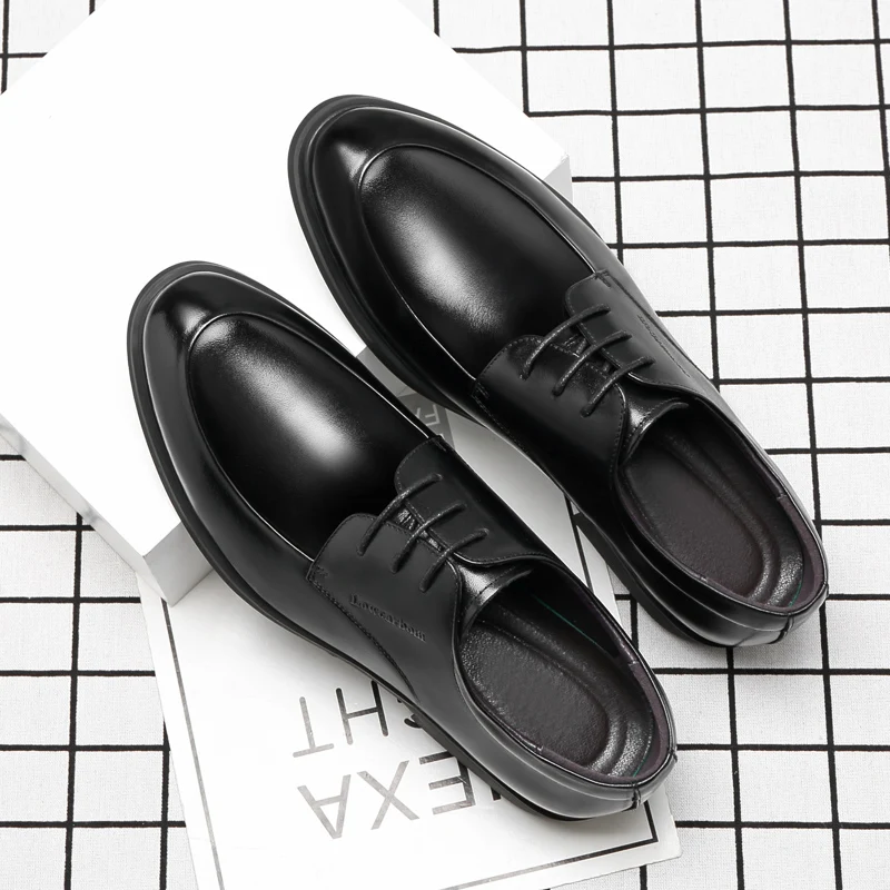 Men Leather Shoes Elevator Shoes Heightening Shoes Height Increase Shoes Height Increase Insole 6/8CM Black Height Shoes