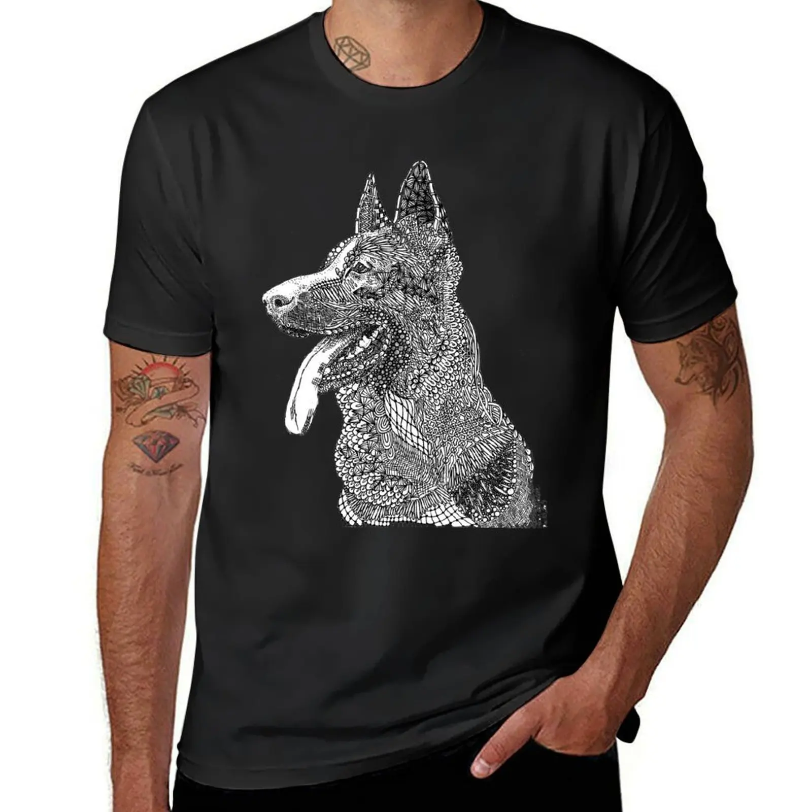 

Zentangle German Shepherd T-Shirt shirts graphic tee graphic shirts blue lock clothing for men