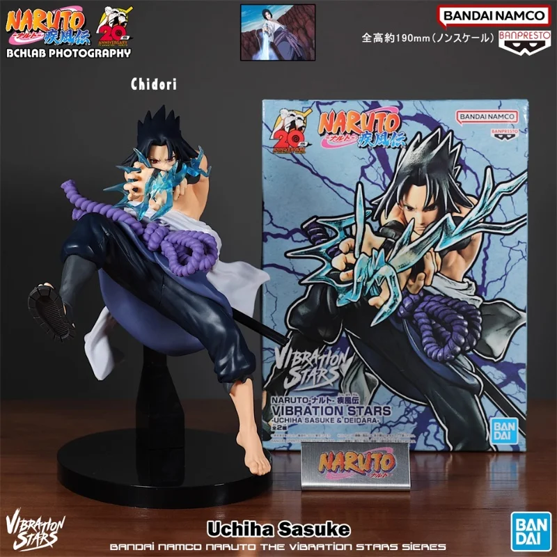 Nuevo Bandai genuino Naruto Banpresto Uchiha Sasuke Anime mercancía modelo estatuilla adornos Funko Pop regalos de vacaciones Juguetes