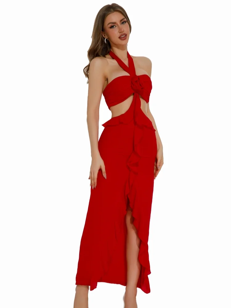 Vestidos de fiesta de Navidad rojos calados sexys, vestidos de invitados de boda de lujo 2025, trajes de cumpleaños para mujer, vestido de noche de otoño para mujer