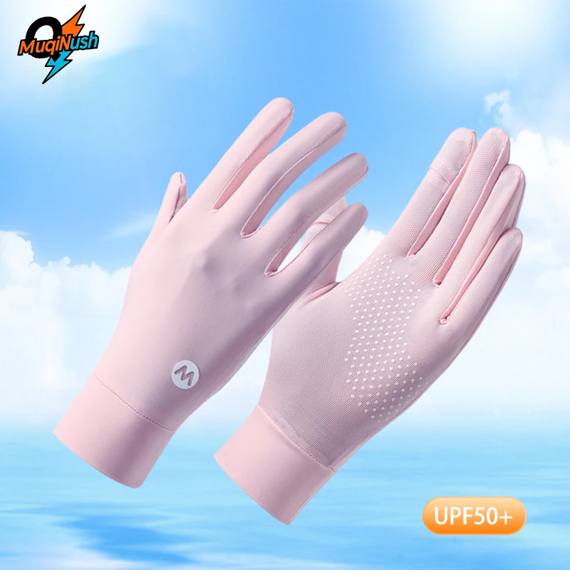 MuqiNush 1 Pair Sun Protection Fingerless Gloves Summer Silky Cooling Women UV Driving Mittens Touchscreen Golf Cycling Running