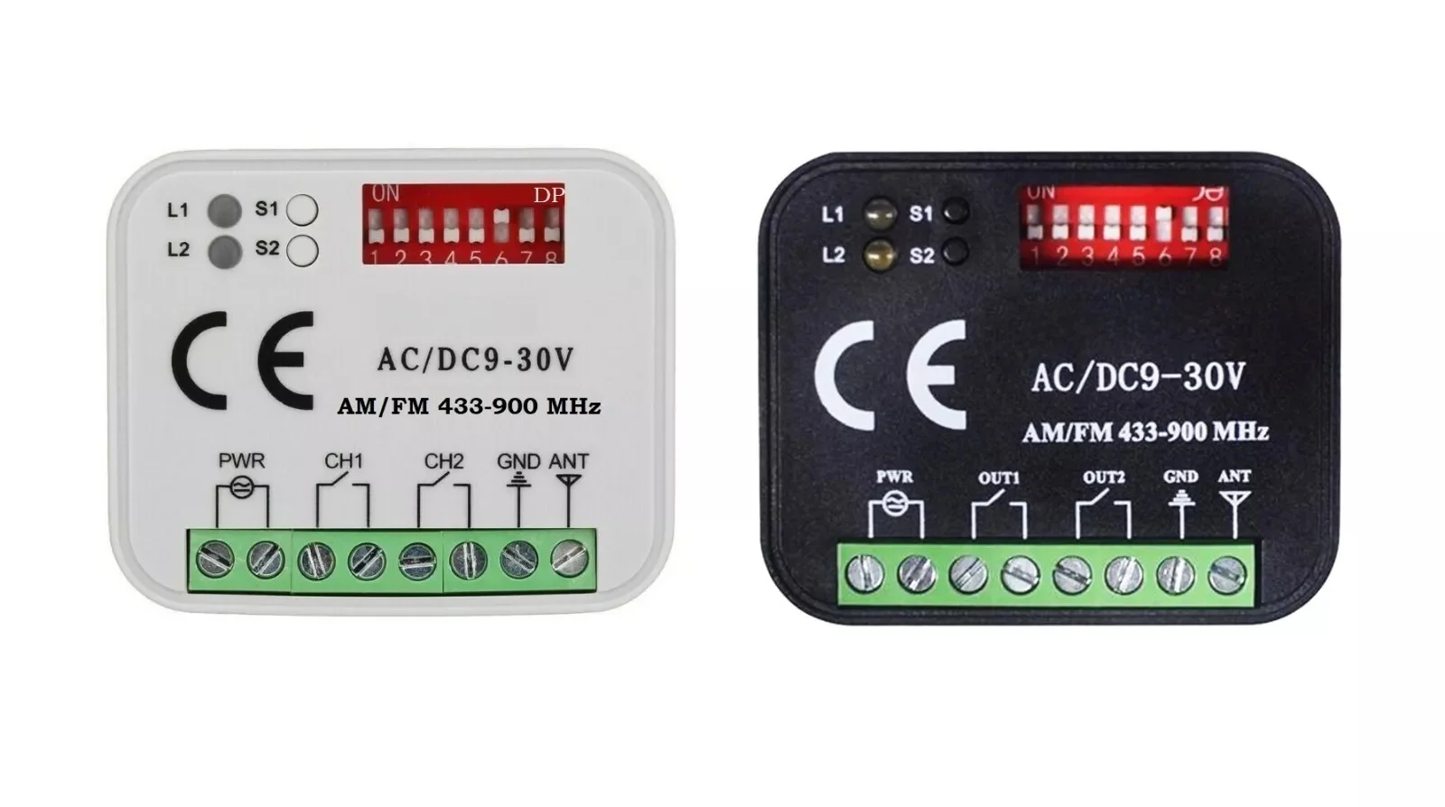 Empfängerschalter-Controller AC/DC 9 V-30 V, 2 Kanäle, 300 MHz bis 868 MHz, Fernschaltermodul/Smart-Relaisschalter