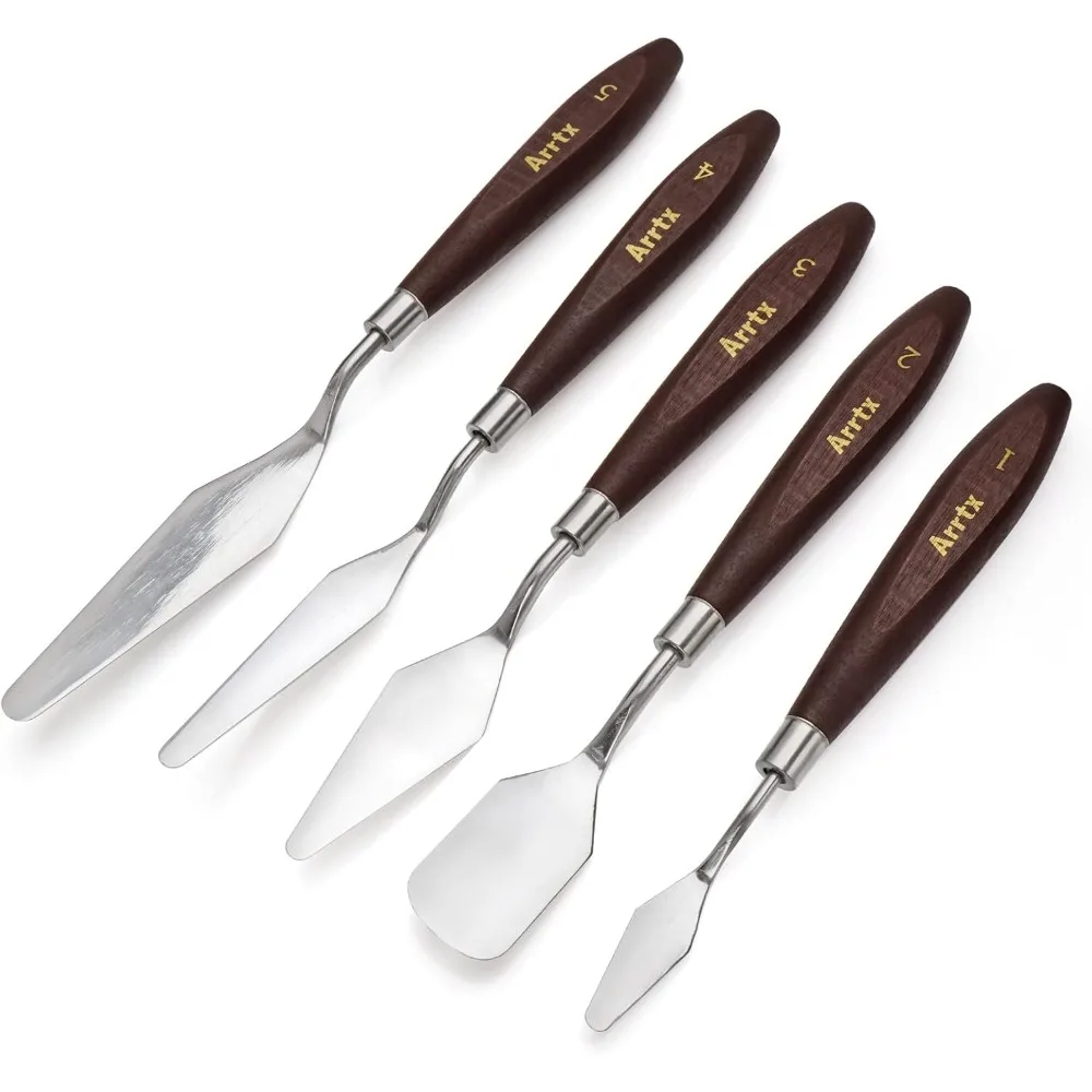 5 Pieces Painting Knives Stainless Steel Spatula Palette Knife Oil Painting Accessories Color Mixing Set for Oil, Canvas, Acrylic Painting