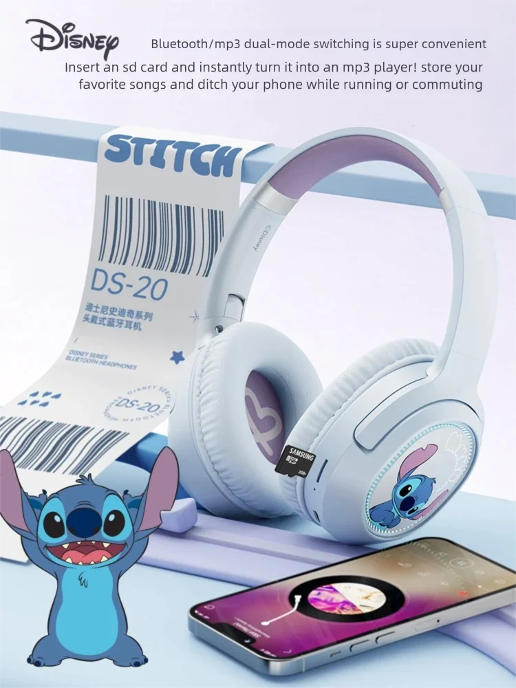 Disney DS-20 Foldable Wireless Bluetooth Headphones HIFI Stereo Bass Earphones for Music Gaming Kids & Girls Smartphone Audio