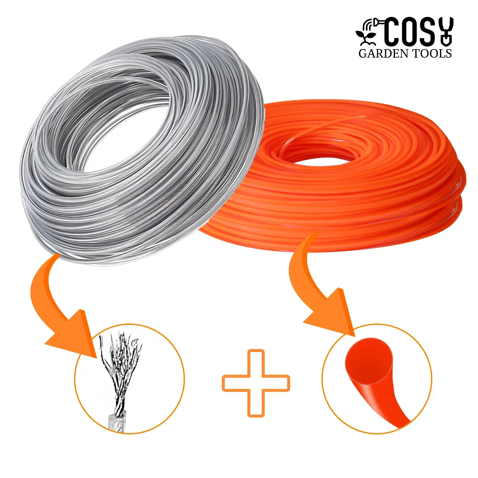 COSY2PC 2.0/2.4/2.7/3.0mm*15/25m Grass Trimmer Line Nylon Wire Brush Cutter Rope Steel Grass Trimmer Line Lawn Mower Replacement