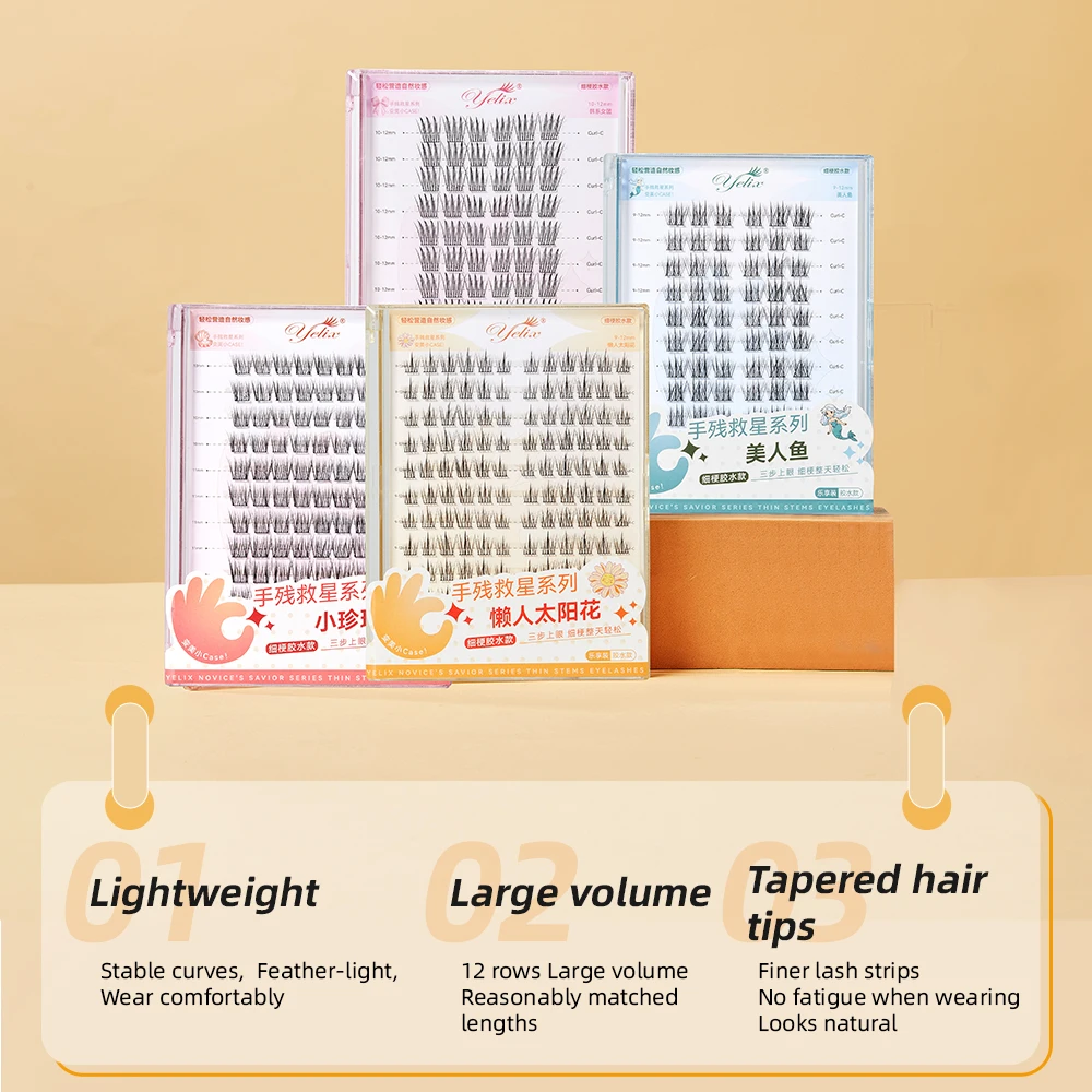 Yelix Natural Eyelash Clusters DIY Manga Lashes Transparent Terrier Strands Eyelash Soft False Eyelashes Daily Makeup