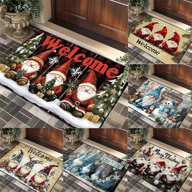 Weihnachtszwerg-Fußmatte, kariertes Muster, Willkommensteppich, festliche Heimdekoration, wasserdicht, rutschfest, Bodenschutz für den Eingang zu Weihnachten