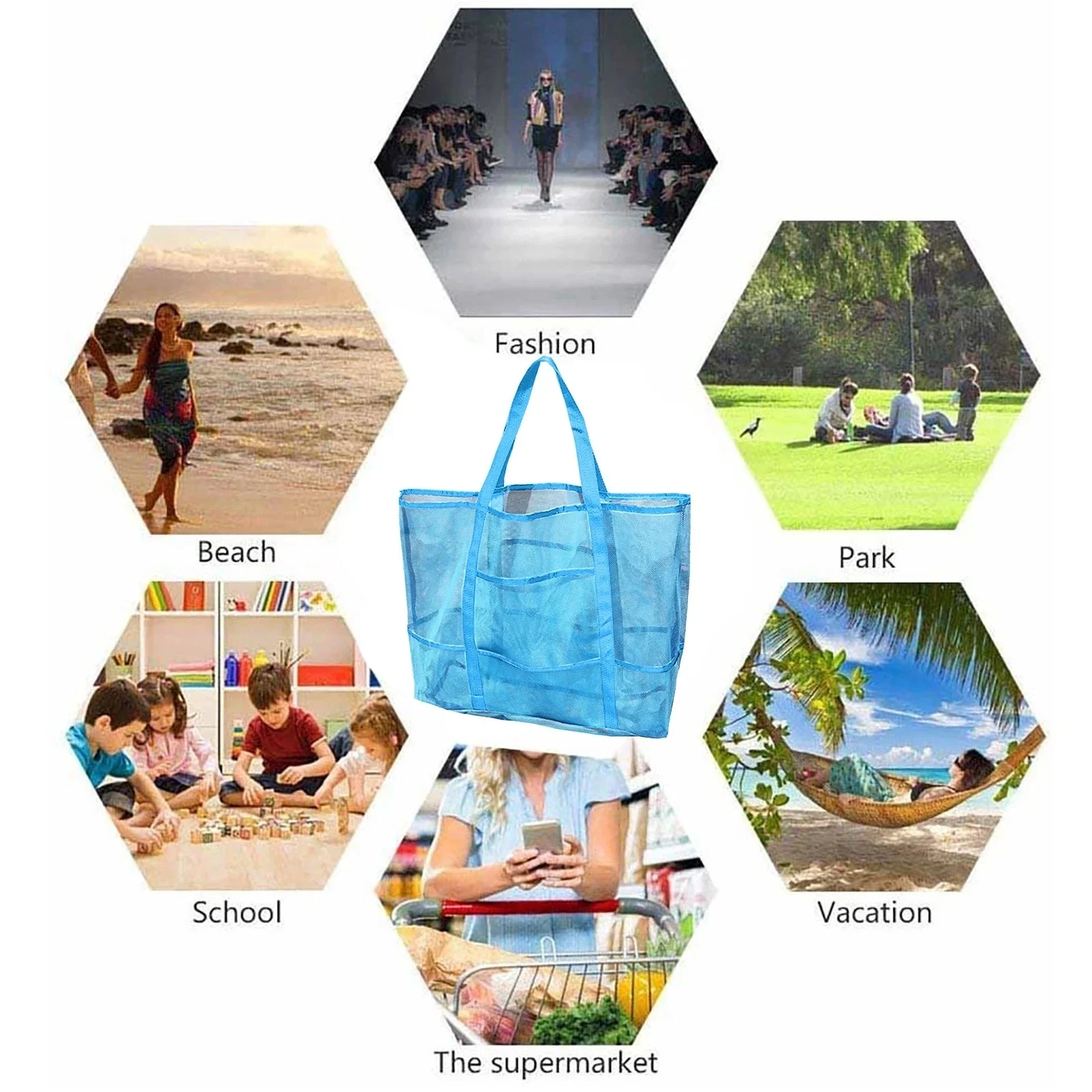 Bolso de viaje de 8 bolsillos para juguetes, bolsa de Playa Grande impermeable para ropa interior, organizador duradero de malla para toallas, bolsa de almacenamiento para natación