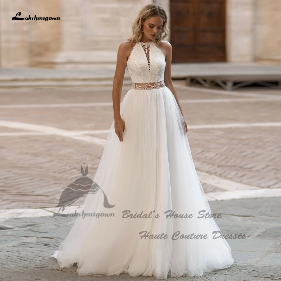 Yanshmigown-Robe de mariée bohème en tulle personnalisé, longue robe de mariée de plage, dentelle, robes de mariée au dos, 2024