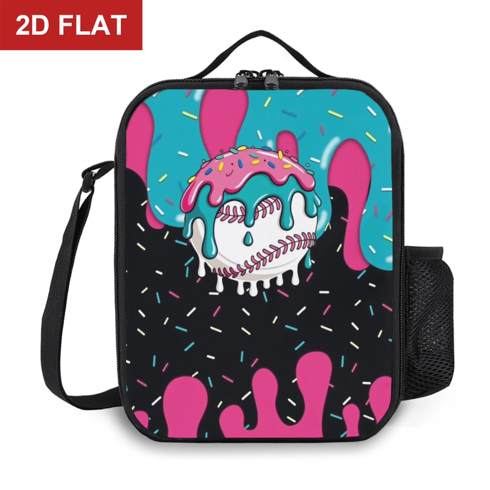 Dripping Candy Glaze Baseball Sprinkle Graffiti Insulated Lunch Bag Tote for Outdoor Picnic Multifunction Food Box