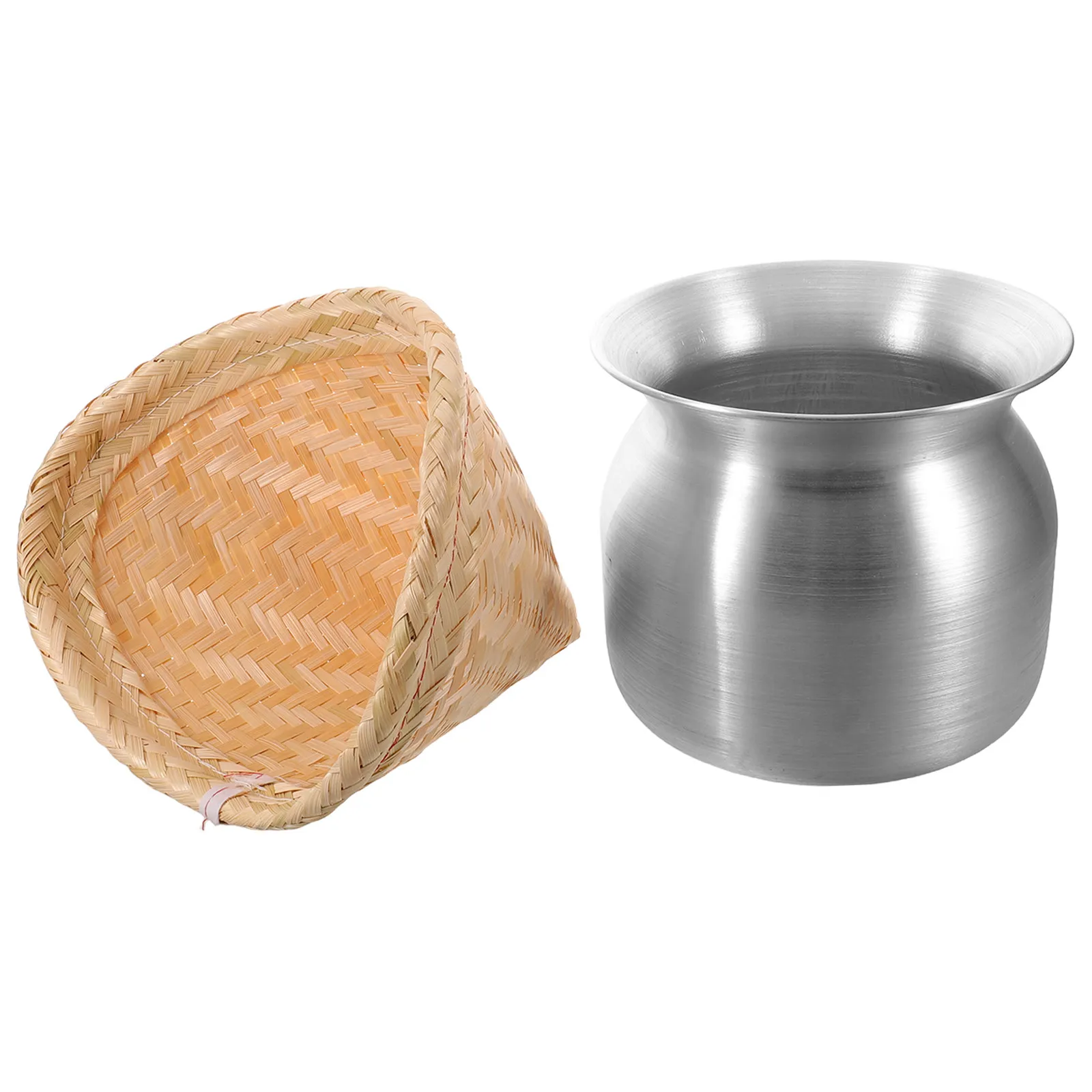 1Set Sticky Rice Steamer Pot Bamboo Steamer Basket Kitchen Cookware Tool Steaming Basket for Dumplings Bao Buns Asian Food