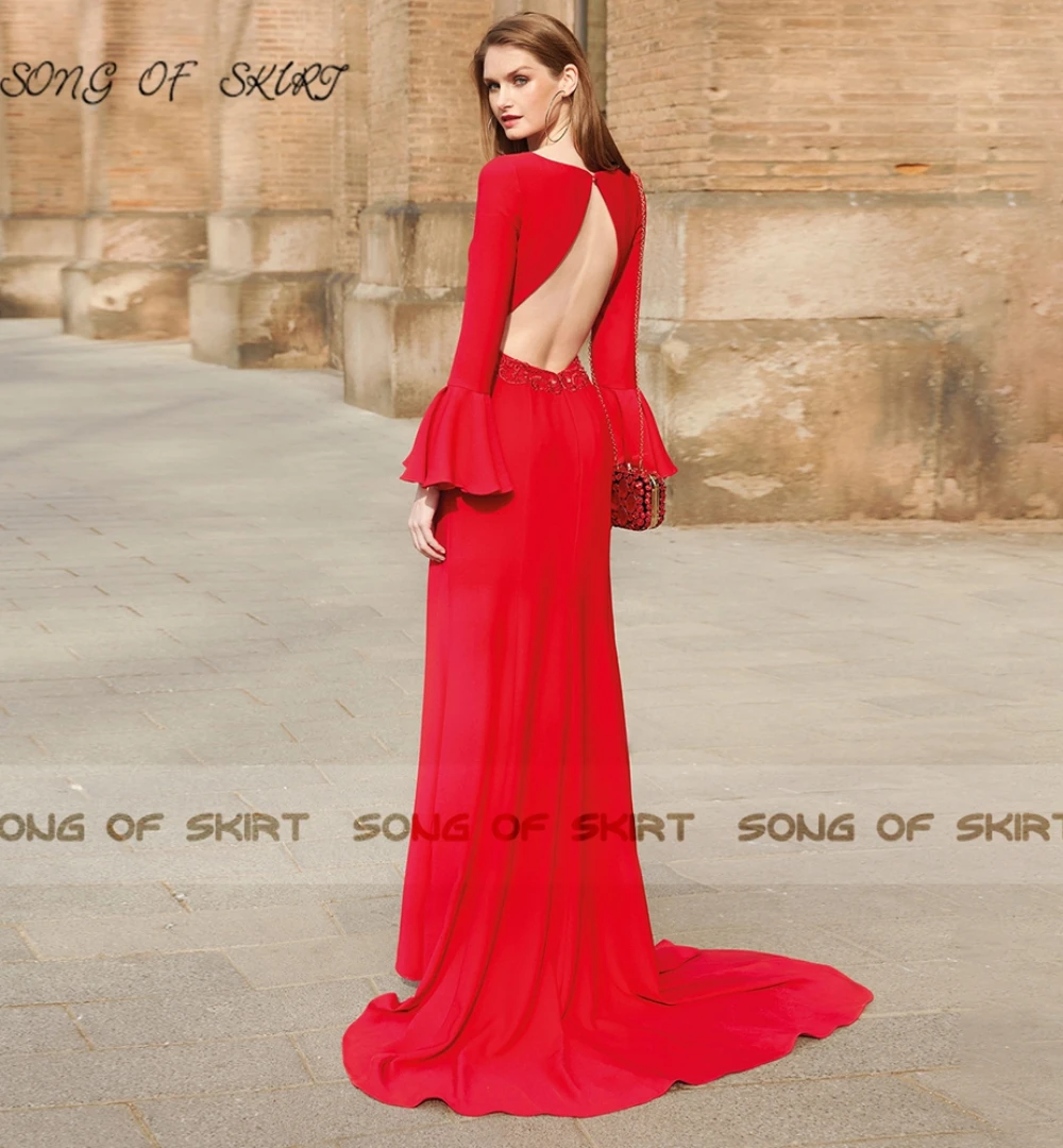 Vestido De noche elegante para madre De la novia, vestido De sirena con escote en V, Espalda descubierta, Formal, Color Rojo